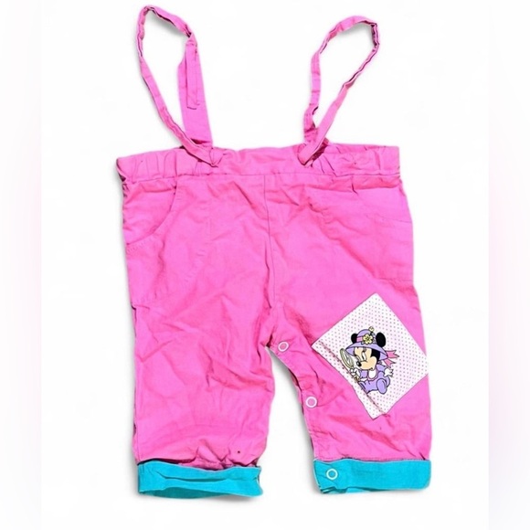 Disney Other - Disney Pink Cotton Fabric with Blue Heart Retro Overalls Size NB-6mos